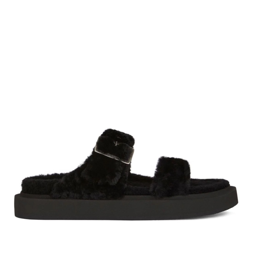 Giuseppe Zanotti  Furry buckled sheepskin slides